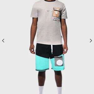 The Hideout Clothing Paradise Sports Shorts Size XL Aqua and Black Waterproof